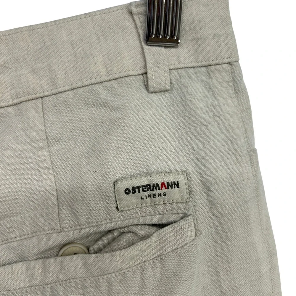100% Irish Linen Flat Front Trousers 32 Beige Coastal Quiet Luxury Minimalist